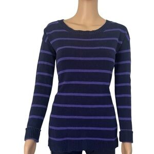 Arizona Jeans casual cardigan tight knit pullover purple striped split hemWomenS